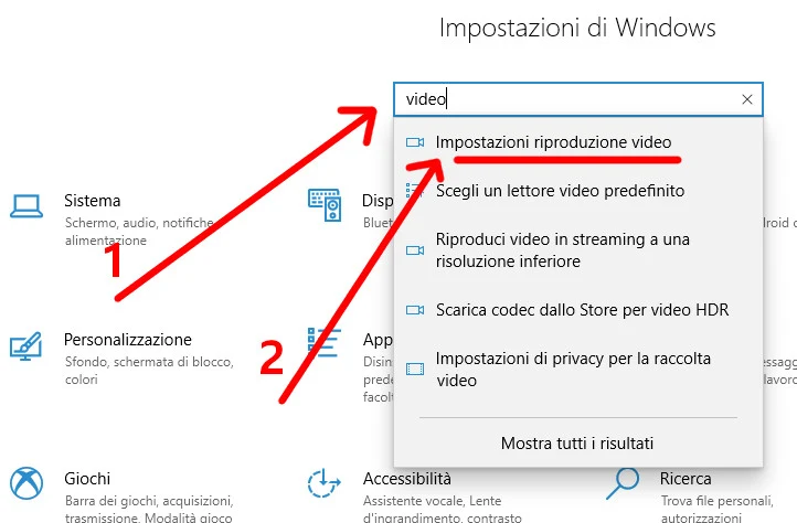 Scheda impostazione filmati