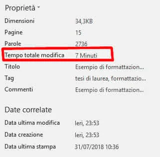 Tempo totale di modifica Tempo totale di modifica