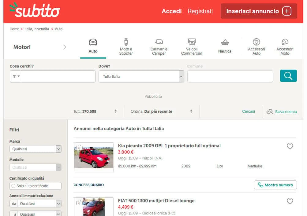 Acquisto auto usate online su Subito Acquisto auto usate online su Subito