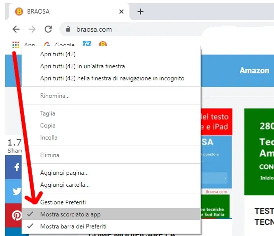 Mostrare o eliminare scorciatoia APP Chrome